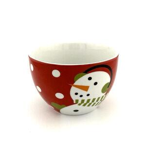 Crate & Barrel 2017 Snowman & Tree Red White Spotted Bowl Joan Anderson - Small